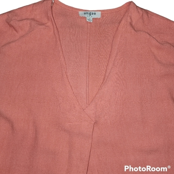 Umgee Tunic Dress Medium Coral Ruffle Short Sleeve Frayed Hem Boho Festival - Picture 2 of 5